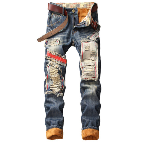 Men's Winter Warm Ripped Jeans Pants Fleece Lined Destroyed Denim Trousers  Thick Thermal Distressed Jeans Patchwork Dorpshipping - Price history &  Review, AliExpress Seller - Liuhond Store