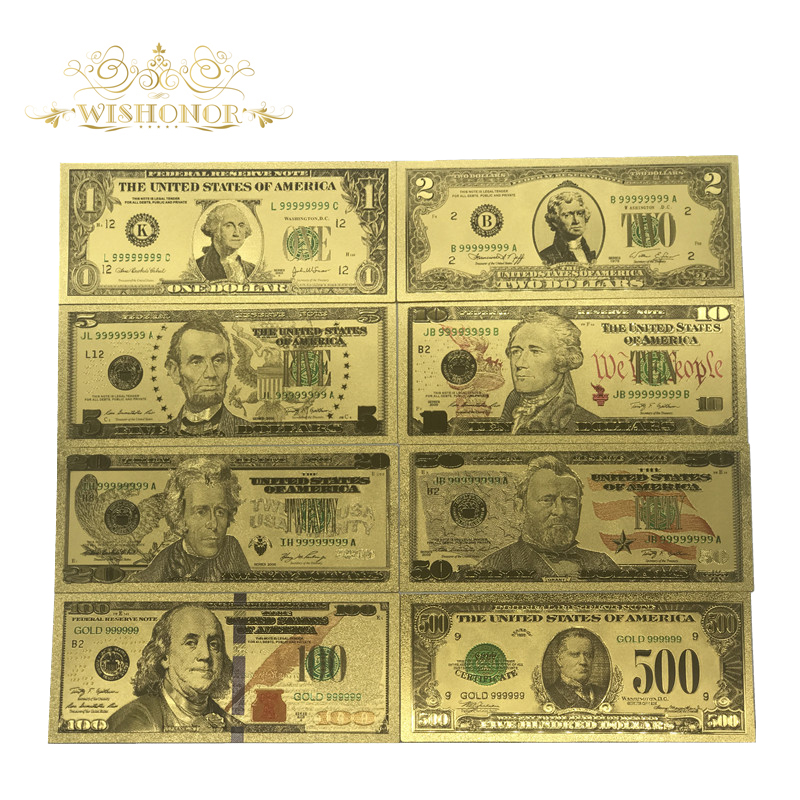 One Dollar Colorful 24k Gold Banknote Home Decorative World Paper Money 5pcs 