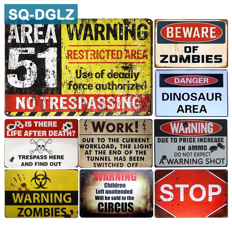TIN SIGN "Beware of Zombies" Funny Signs Garage Wall Decor 