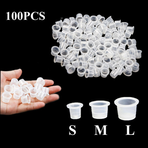 100pcs Plastic  Microblading Permanent Makeup Clear Clear S/M/L Size Tattoo Ink Cups Pigment Caps Tattoo Accessories ► Photo 1/6