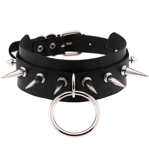 New O-Round Punk Rock Gothic Chokers Women Men PU Leather Silver Color Spike Rivet Stud Collar Necklace Statement Party Jewelry ► Photo 1/6