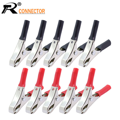 10pcs/5pair 30A Red Black Crocodile Clamps 50mm Alligator Clip Handle Cable Lead Testing Battery Test Lead High Quality Clamp ► Photo 1/6