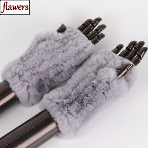 New Women 100% Real Genuine Knitted Rex Rabbit Fur Mittens Winter Warm Lady Real Fur Fingerless Gloves Handmade Knit Fur Mitten ► Photo 1/6