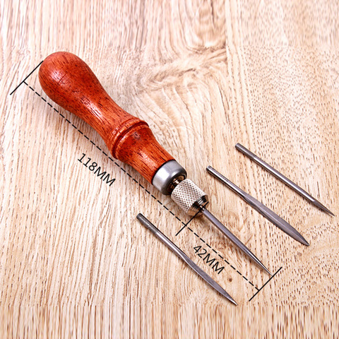 DIY Leather Craft Tools Handle 4 in 1 Stitching Lacing Scratch Awl Tool Hardwood Handle Leathercraft Stitching Sewing Tools ► Photo 1/6