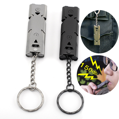 Outdoor EDC Survival Whistle High Decibel Double Pipe Whistle Stainless Steel Alloy Keychain Cheerleading Emergency Multi Tool ► Photo 1/6