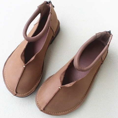 Careaymade-New 2022 Mori Genuine leather women's shoes,back zipper original flat sole flat heel single handmade shoes ► Photo 1/6