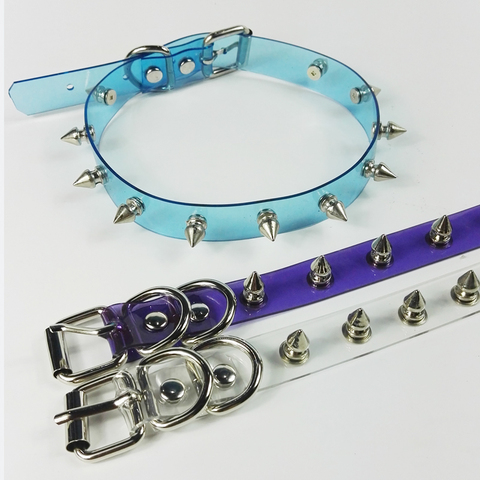 Wholesale Handmade Punk Gothic Blue Purple Pink Vinyl Transparent Spikes Choker Clear PVC Collar Necklace ► Photo 1/6
