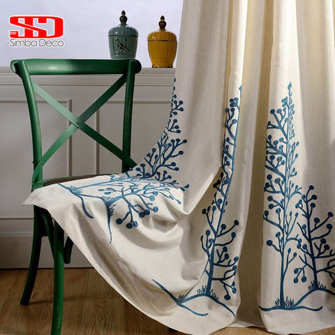 Cotton Linen Fabric Curtains Blackout For Bedroom Trees Leaf Blinds Drapes Window Vorhang Sheer Cortinas For Living Room Kitchen ► Photo 1/6
