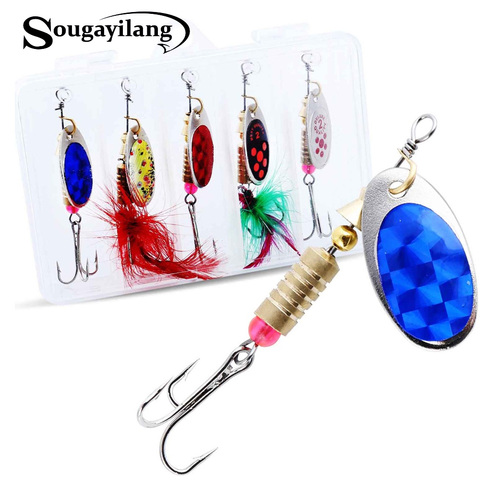 Sougayilang 5pcs Fishing Lure Hard Metal Spinnerbaits Lures Kit Bass Trout Walley Spinners Baits Salmon Tackle With Box Combo ► Photo 1/6