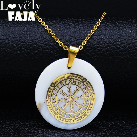 2022 Viking Icelandic Vegvisir Helmet Magical Staves Compass Rune Amulet Collier Shell Stainless Steel Necklace Jewelry N19137 ► Photo 1/6