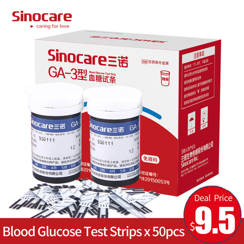 Sinocare Sannuo GA-3 Blood Glucose 50 Test Strips Bottled and 50 Lancets for Diabetes ► Photo 1/3