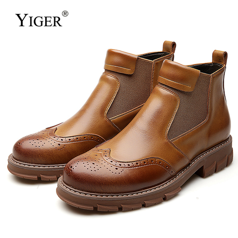 YIGER New Men boots Chelsea Winter Ankle Boots Genuine Leather Slip-on Man Desert Boots Plush fur warm Men martins shoes   0202a ► Photo 1/6