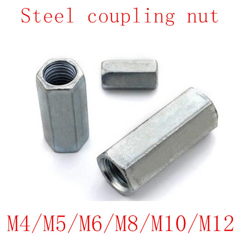 2-5PCS steel with zinc M3 M4 M5 M6 M8 M10 M12  Rod Coupling Hex Nut/Galvanized Long Hex Nut / Connection Thread Nut ► Photo 1/1