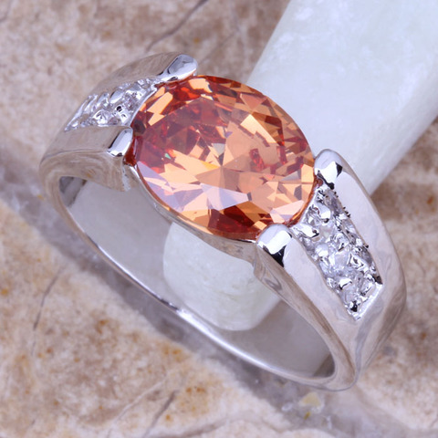 Fabulous Brown Morganite White CZ Silver Plated Stamped Fashion Ring Size 6 / 7 / 8 / 9 R0115 ► Photo 1/2