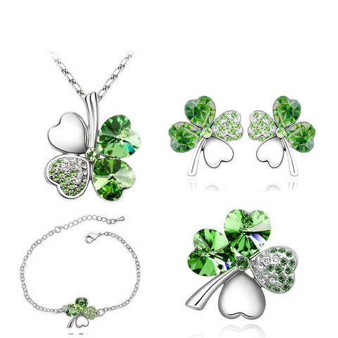 Crystal Clover 4 Leaf heart Pendant fashion jewelry set dropshipping Necklace earrings bracelet brooch charms girl quality ► Photo 1/6