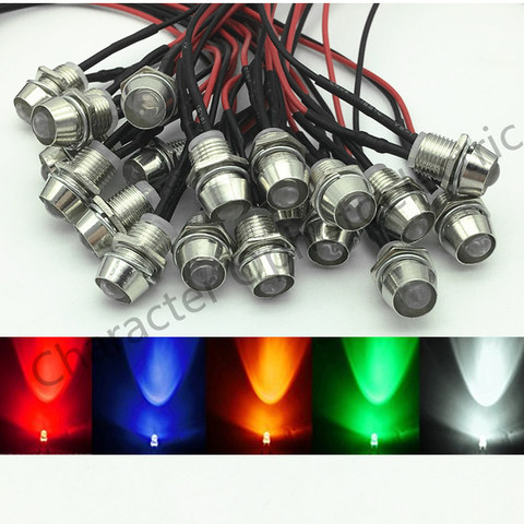 10-100pcs 5mm 12V colorful pre-wired LED Metal Indicator Pilot Dash Light Lamp Wire Leads ► Photo 1/3