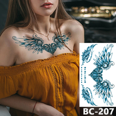 1 Sheet Chest Body Tattoo Temporary Waterproof Jewelry Heart shaped lock feather wings Pattern Decal Waist Art Tattoo Sticker ► Photo 1/6