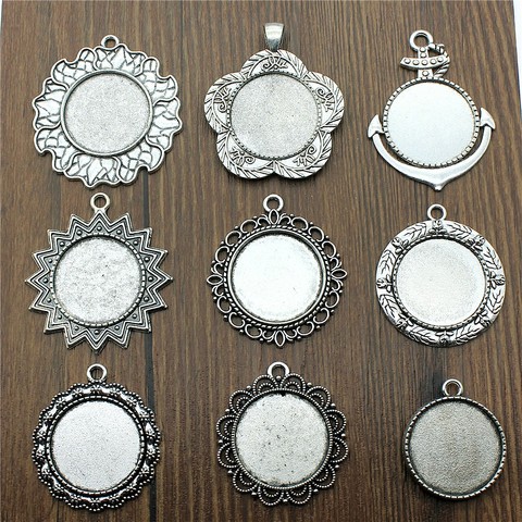 6pcs/lot Fit 25mm Round Glass Cabochon Base Setting Pendant Tray For Jewelry DIY Making Antique Silver Color FM4031 ► Photo 1/1