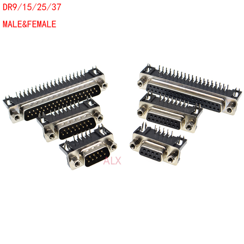 5Pcs DR9 DR15 DR25 DR37 Hole/Pin Female/Male right angle Welded d-sub Connector RS232 serial port adapter DB9 9/15/25/37 pin ► Photo 1/2