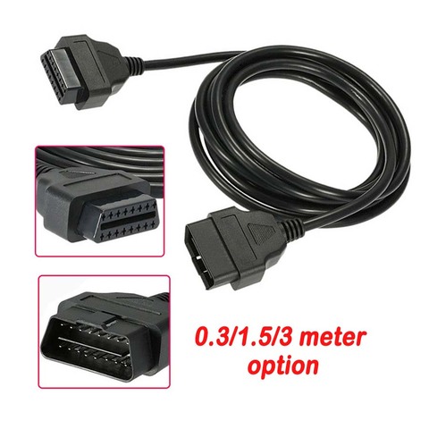 Hot 0.3/1.5/ 3 Meter Male To 16Pin Female OBD II Connector OBD2 Extension Cable OBD2 16 Pin Car Scanner Convert Adapter ► Photo 1/6