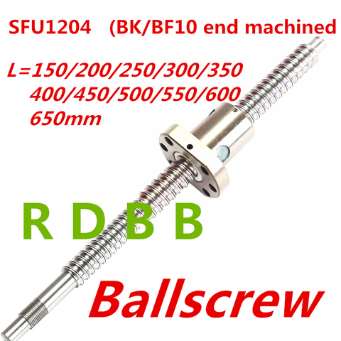 SFU1204 150 200 250 300 350 400 450 500 550 600 650 mm C7 ball screw with 1204 flange single ball nut BK/BF10 end machined ► Photo 1/1