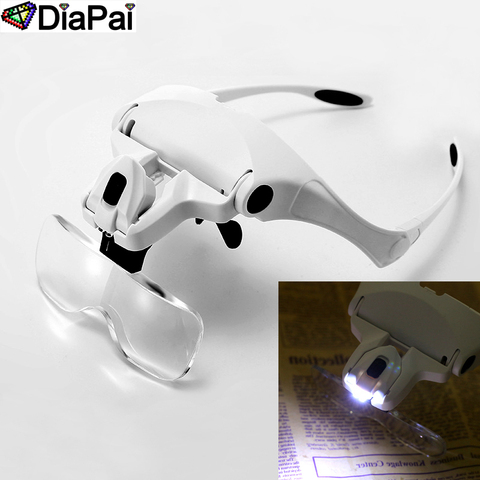 DIAPAI Diamond Painting Embroidery 1.0X 1.5X 2.0X 2.5X 3.5X Adjustable 5 Lens Loupe LED Light Headband Magnifier Glass With Lamp ► Photo 1/6