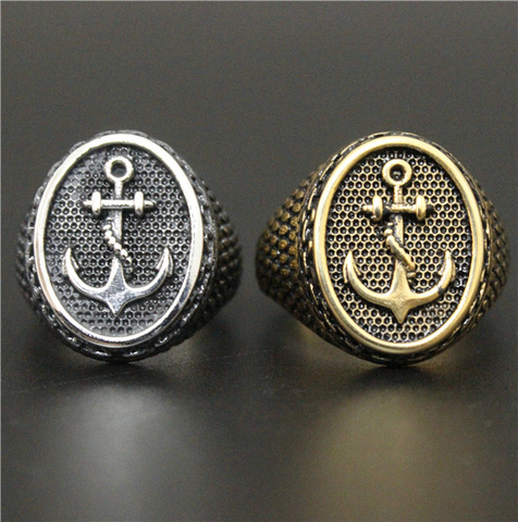 Drop Ship Size 7-14 Cool Iron Chains Anchor Ring 316L Stainless Steel Man Fashion Golden Anchor Ring ► Photo 1/6