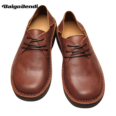 Recommend ! Retro Full Grain Leather Men Round Toe Casual Shoes Leisure Man Lace Up Soft Oxfords Four Season ► Photo 1/1