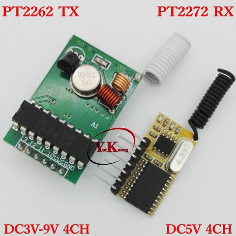PT2262 Remote Transmitter PT2272 Receiver DC3V-9V 4CH TX DC5V 4CH Decoding RX PCB TTL RF Module 315MHZ Momentary Superheterodyne ► Photo 1/3