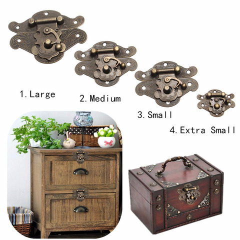 Antique Bronze Furniture Handles Retro Zinc Alloy Cabinet Pulls Wooden Jewelry Box Hasp Pad Chest Lock Door Handle Knobs 4Sizes ► Photo 1/6