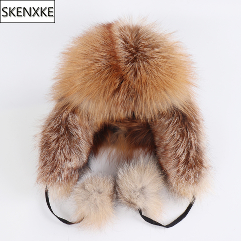 On Sale 100% Real Fox Fur Women's Russian Ushanka Aviator Trapper Snow Skiing Hats Caps Earflap Winter Ladies Fox Fur Bomber Hat ► Photo 1/6