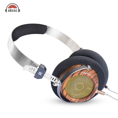 OKCSC M2 57MM Speaker Semi-Open-Back HIfi Olive Wooden Headphones With 5N OCC Plated Silver DIY 3.5mm Replacement Cable Vintage ► Photo 1/6