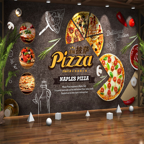 Customize Any Size Creative Atmosphere Food Cartoon Pizza Mural Wallpaper Cafe Restaurant Background Decorative Mural Paper 3d ► Photo 1/1