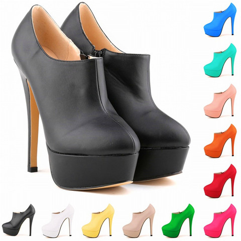 LOSLANDIFEN Concise Soft Leather Ankle Boots Platform Zipper Short Boots Fashion Women's Shoes 14cm Super High Heels Shoes Woman ► Photo 1/6