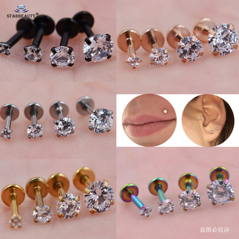 4 pcs/lot 1.2x8mm Clear Round Gem Nose Piercing Labret Helix Earrings Lip Ring Tragus Piercing Nariz Nose Ring Stud Body Jewelry ► Photo 1/6