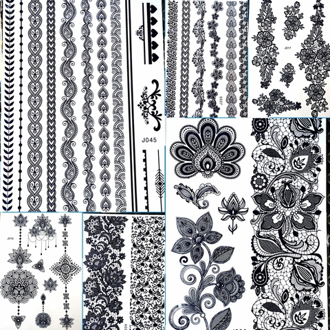 25 Designs Black Bracelets Chains Water Transfer Henna Tattoo Sticker For Legs Hands Arm Fake Waterproof Flower Large Lace Tatoo ► Photo 1/6