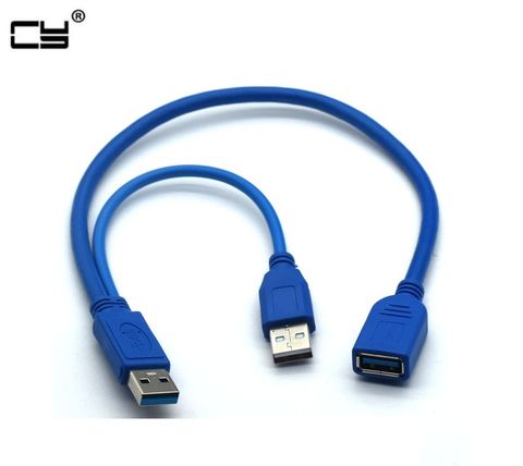 Black USB 3.0 Y type cable two USB 3.0 A Male to USB Female Y cable for external Hard Disk with extra power 30cm 50cm ► Photo 1/4