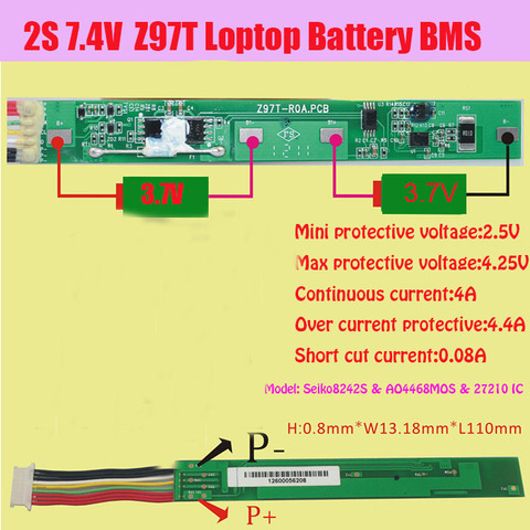 1PCS Original 7.4V Li-ion  Z97T  bms pcm  seiko8242S Ao4228mos 27210IC  pcm bms without battery ► Photo 1/3