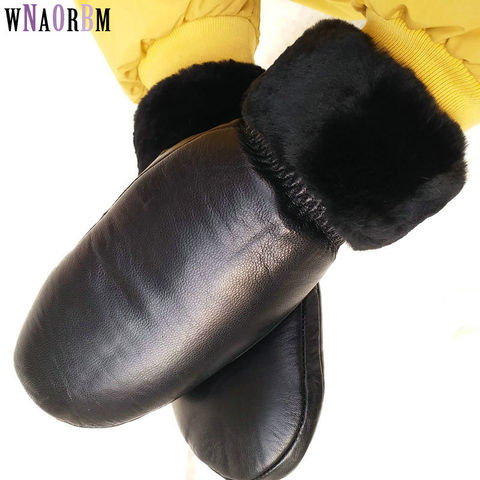 New ladies sheepskin gloves winter black sheepskin gloves mittens mittens plus velvet thickening sports gloves ► Photo 1/6