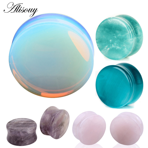 Alisouy 1 Pair Round Stone Ear Plug Fashion Cute Expander Extension Tunnels Piercing Jewelry Body Jewelry Gauges 5mm-25mm ► Photo 1/6