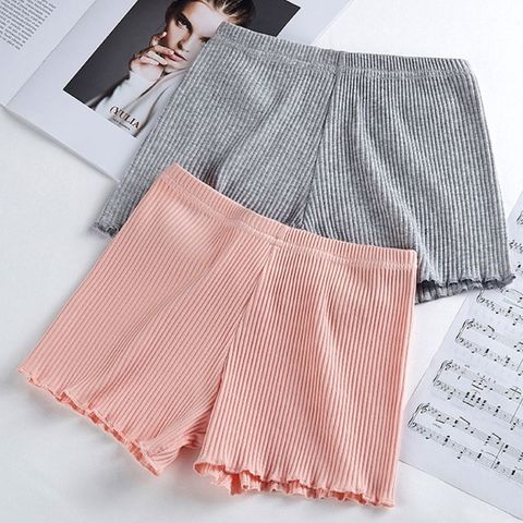 Ladies Women Summer Safety Pants Thread Ribbed Striped Seamless Stretchy Underpants Solid Color Ruffled Agaric Hem Boxer Shorts ► Photo 1/6