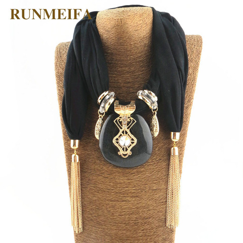 RUNMEIFA New Pendant Scarf Necklace for women Long Tassel Black / white / khaki Cotton Necklaces Necklaces Jewelry Gift #SW1852 ► Photo 1/6