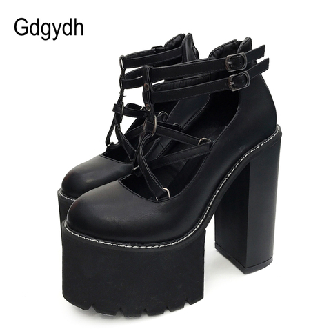 Gdgydh 2022 Fashion Women Pumps High Heels Zipper Rubber Sole Black Platform Shoes Spring Autumn Leather Shoes Female Promotion ► Photo 1/6