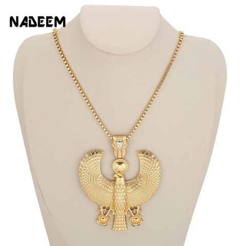 Newest Fashion Metal Gold Color Egyptian Horus Bird Falcon Holding Ankh Pendant Necklace Bib Chain Choker Animal Hiphop Necklace ► Photo 1/6