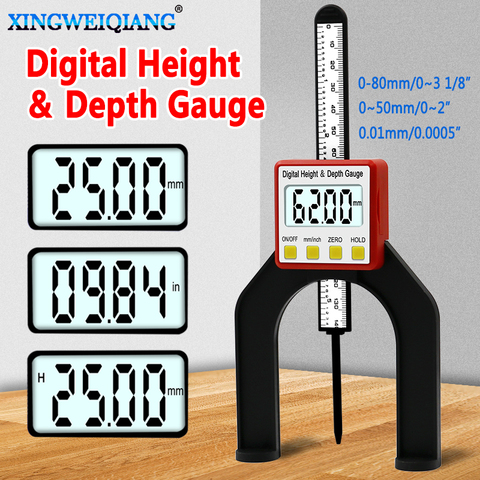 Digital Height Gauge Table Saw 80mm Depth Gauge with Three Measurement Units Locking Screw for Woodworking ► Photo 1/6