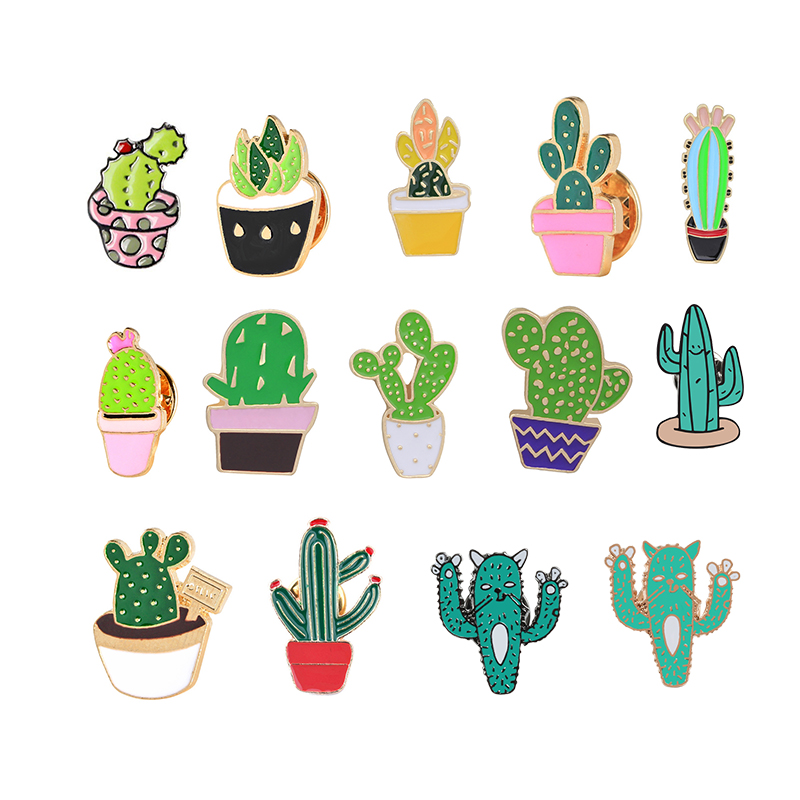 Accessory 1PCS Chic Cartoon Cactus Potted Plant Brooch Pins Jacket Pins Buckle