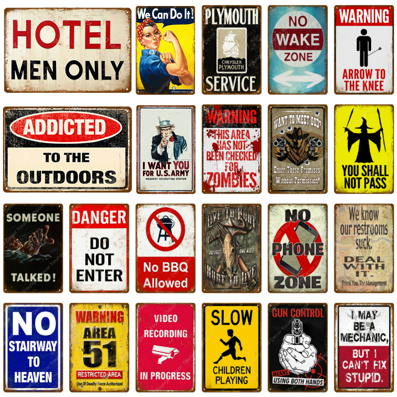 Danger arrows to the knee tin metal sign  automotive signs 
