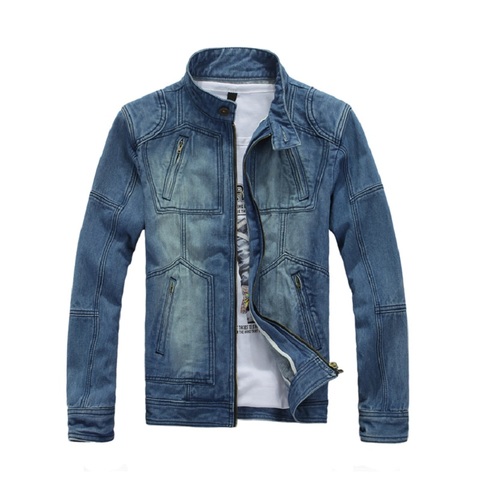 Men's Jean Jacket Men Denim Jackets for Men Slim Fit Stand Collar 100% Cotton Outerwear Fashion Jean Jacket Coat Male Light Blue ► Photo 1/1