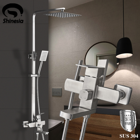 Shinesia Stainless Steel 8 inch Shower Faucet Wall Mounted Rainfall Shower Head With Hand Shower Bathtub Spout Shower Mixer Set ► Photo 1/6