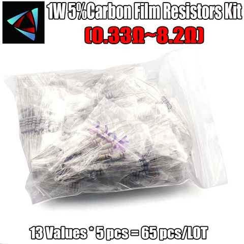 0.33-8.2 ohm 1W 5% DIP carbon film resistor,13valuesX5pcs=65pcs, RESISTORS Assorted Kit,  Metal Oxide Film Resistors ► Photo 1/3